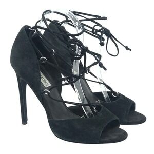 STEVE MADDEN BLACK SUEDE LACE UP PEEPTOE HIGH HEEL